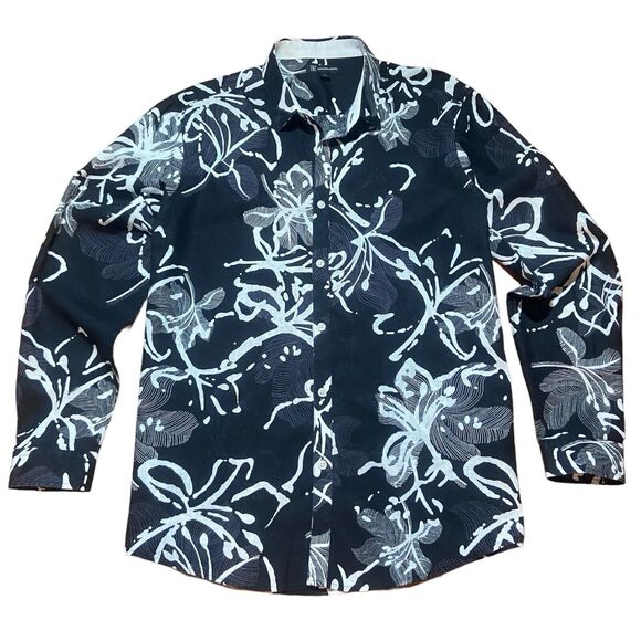 INC International Concepts Other - INC Men's Linen Blend Button Shirt Size L Black & White Long Roll Tab Sleeve